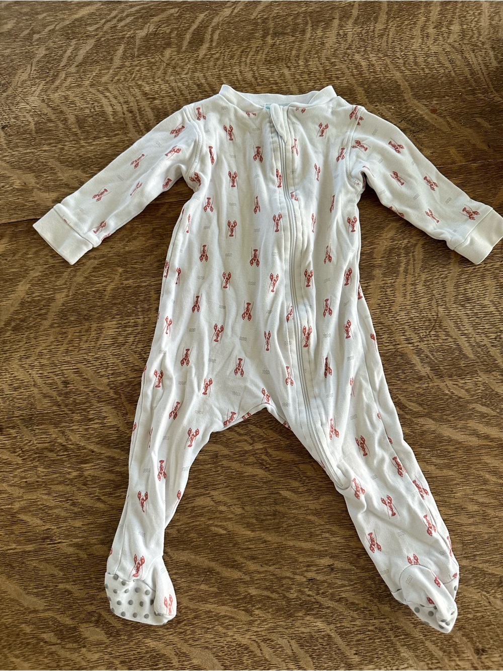 Feather Baby - White Baby One-Piece Footed Sleeper with Red Lobster Print